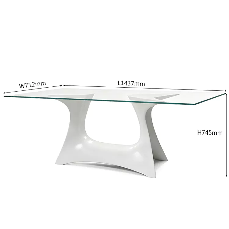 FRP Dining Set with Sculptural Base and Glass Top