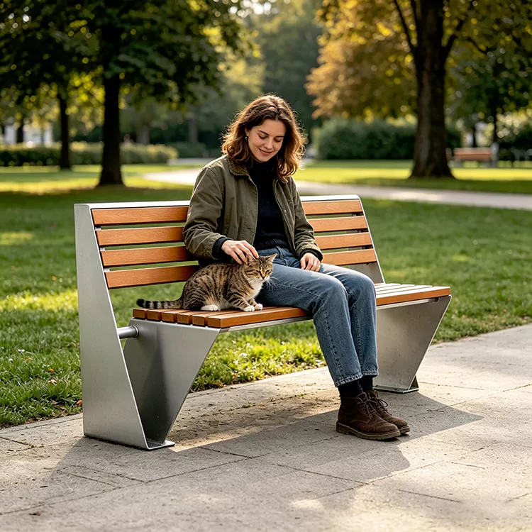 Commercial Metal Frame Bench with Wooden Seat