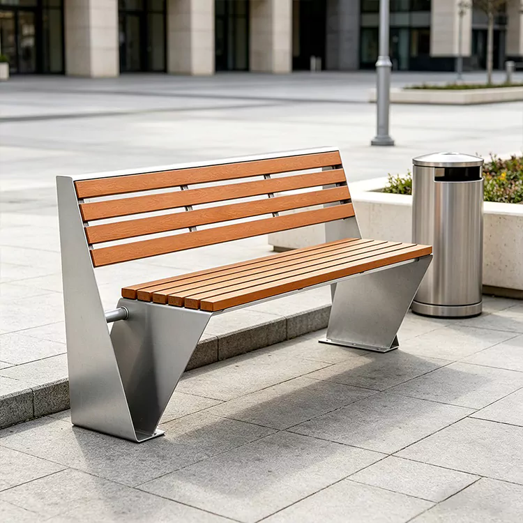 Commercial Metal Frame Bench with Wooden Seat