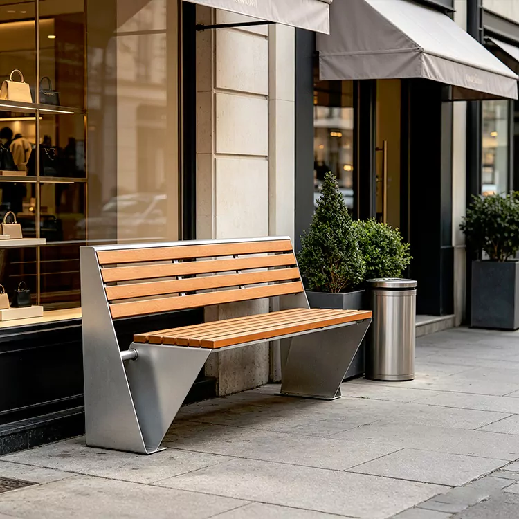 Commercial Metal Frame Bench with Wooden Seat