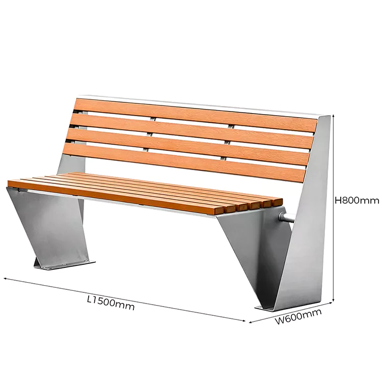 Commercial Metal Frame Bench with Wooden Seat